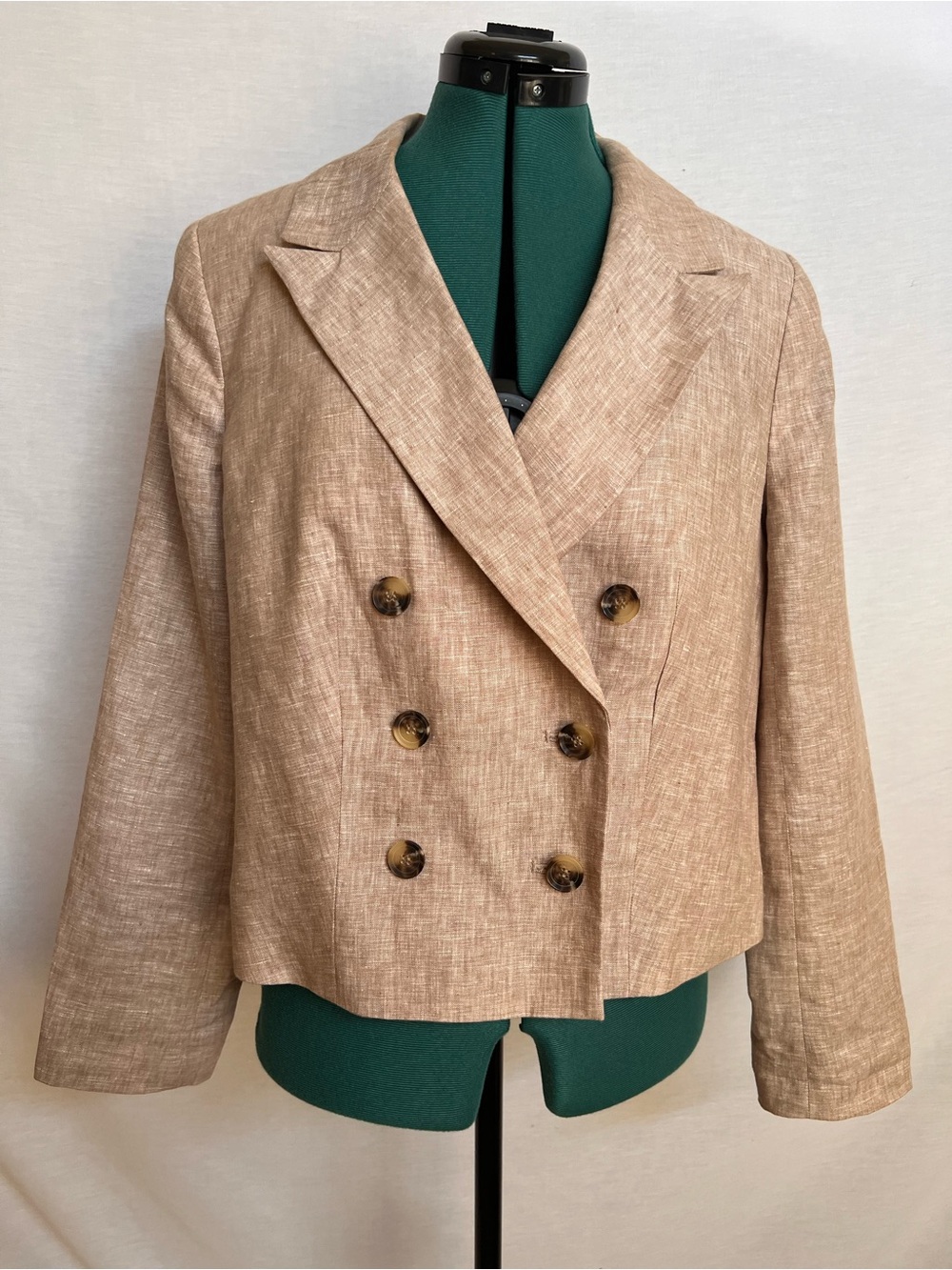 Talbots Cropped Double-Breasted Linen Jacket in Khaki